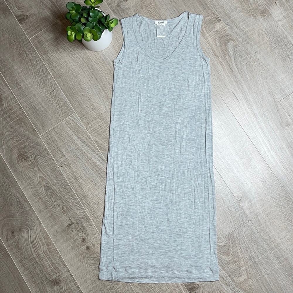 CHLOÉ Heathered Gray Lightweight Sleeveless Tank Top Midi Dress Women’s Size XS